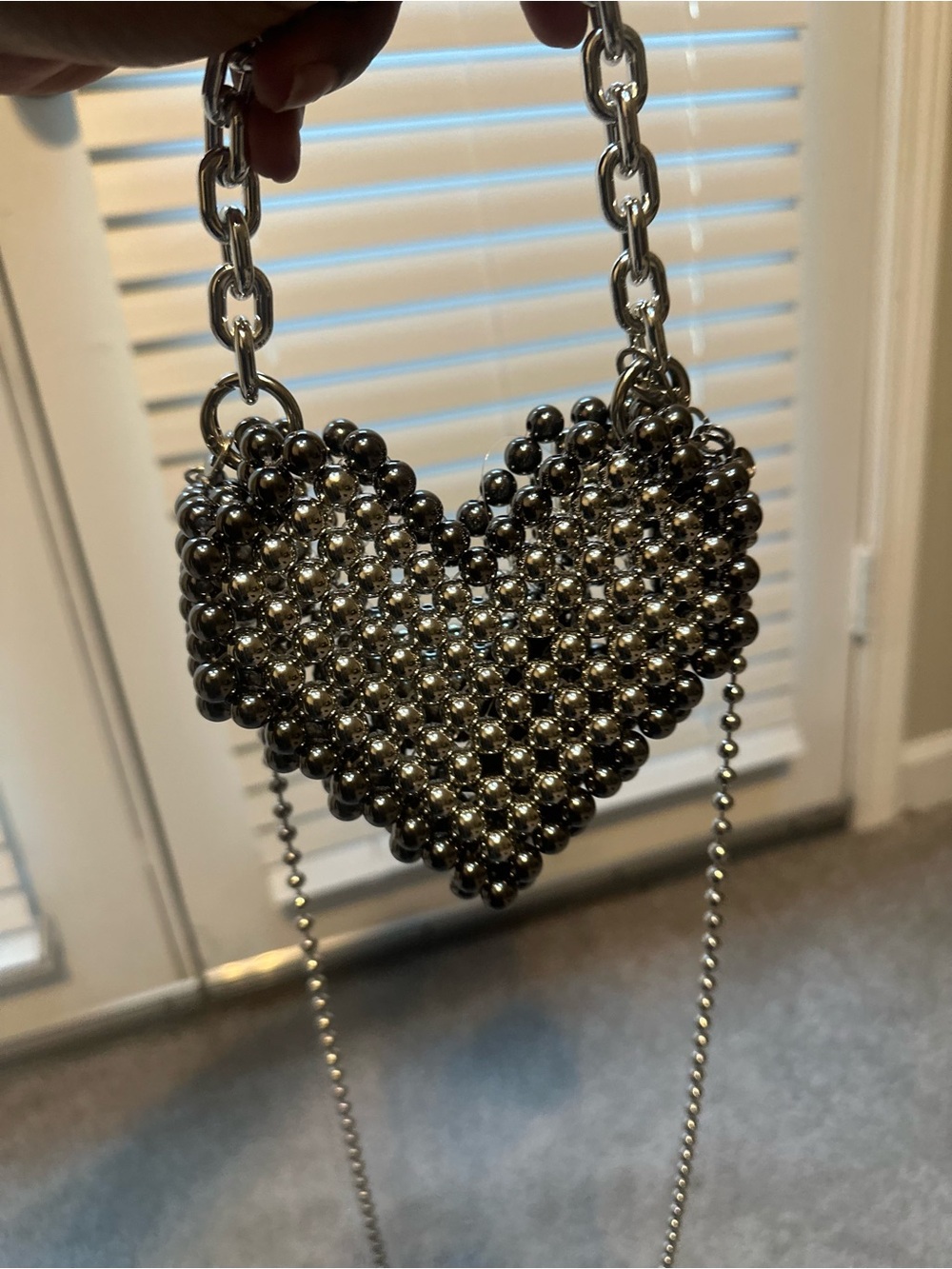Silver Heart Beaded Crossbody Bag - Women Accessories